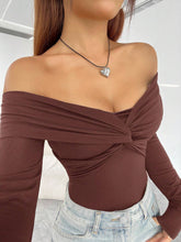 Brown Knitted Off-Shoulder Women's Bodysuit